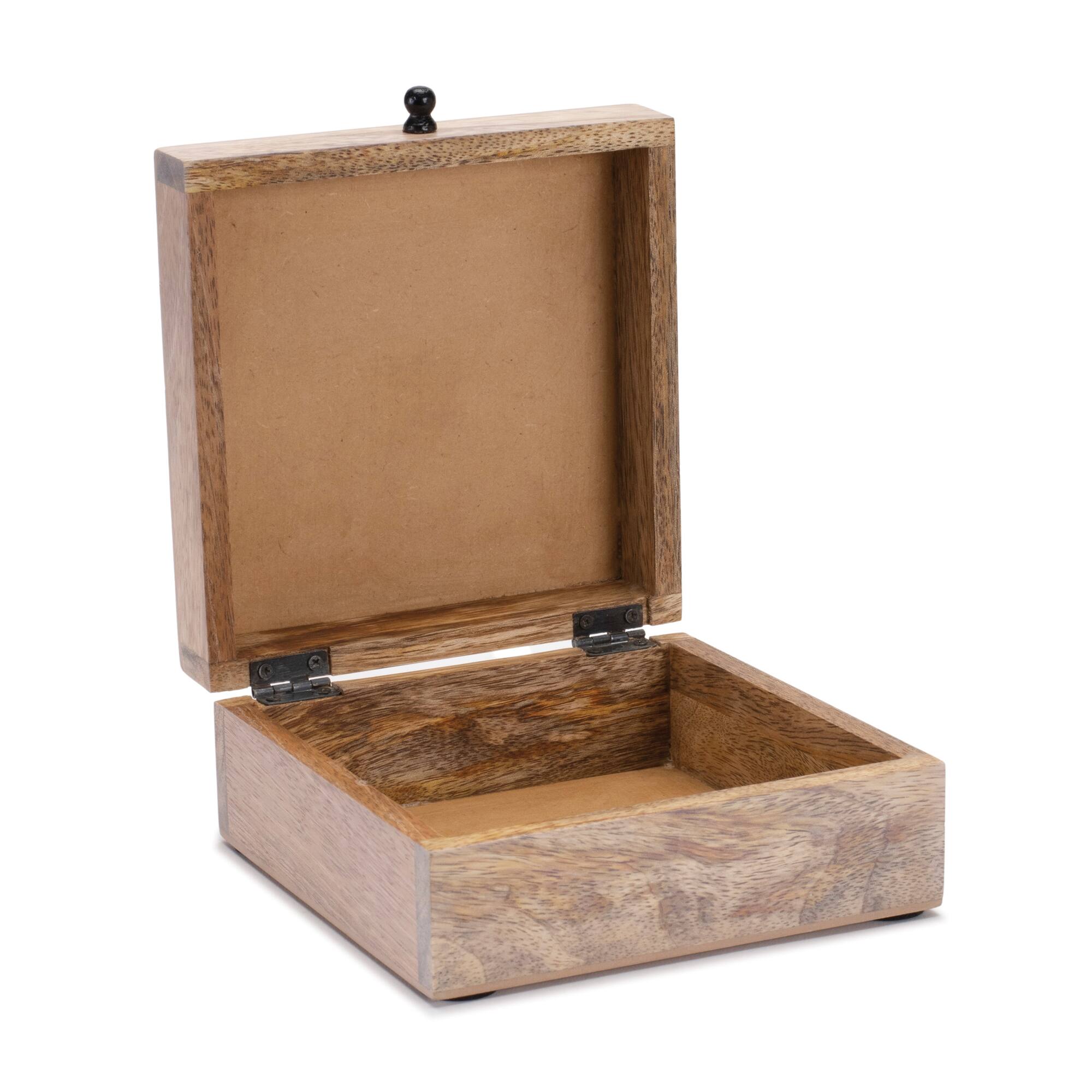 6" x 6.5" Mango Wood Box with Art Deco Lid